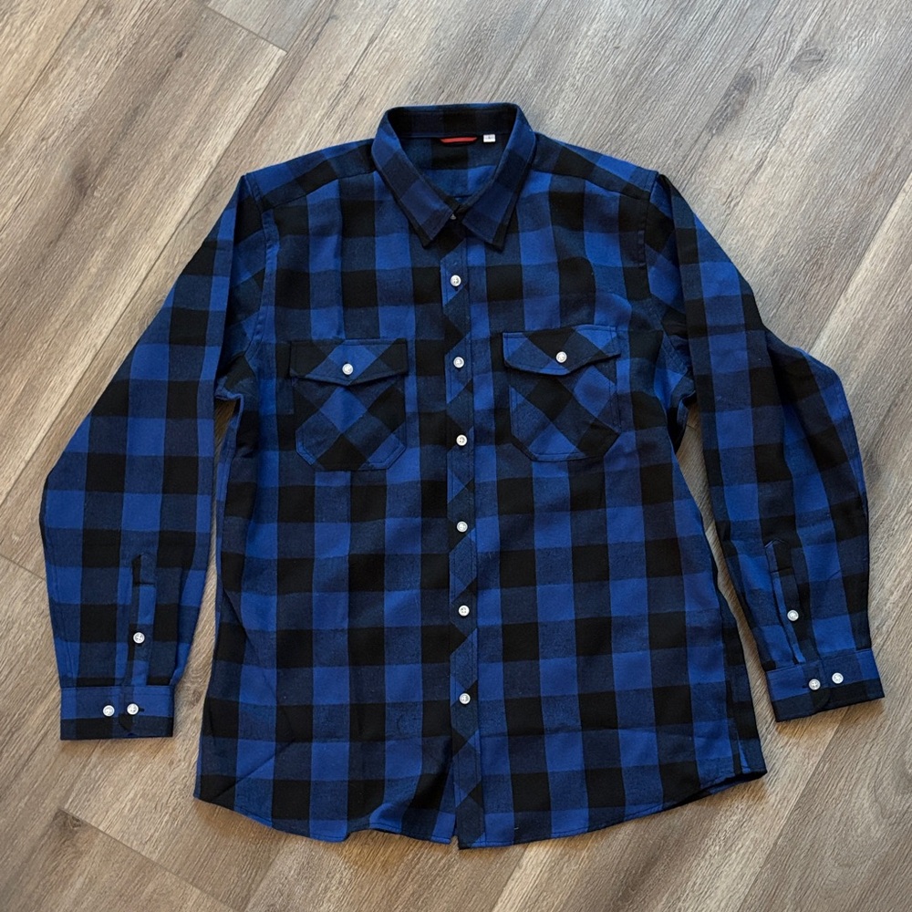 Blue and Black Plaid Men's Shirt